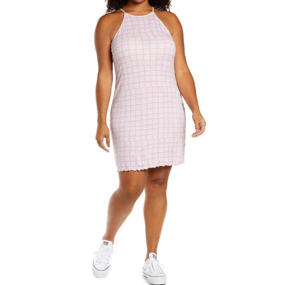 BP. Print Knit Purple Tulip Tic Tac Check Minidress, Size‎ XS, NWT